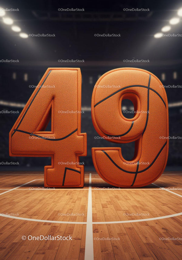 Bold basketball styled number forty nine on court