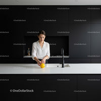 Woman preparing lemon in modern minimalist kitchen