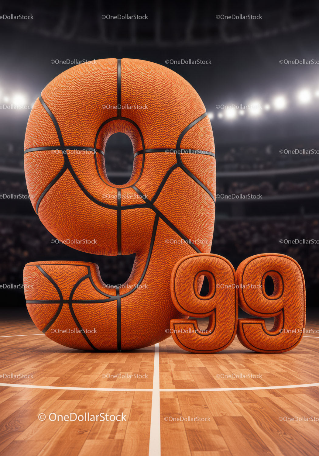 Large 3D Number 999 Made of Basketball Texture