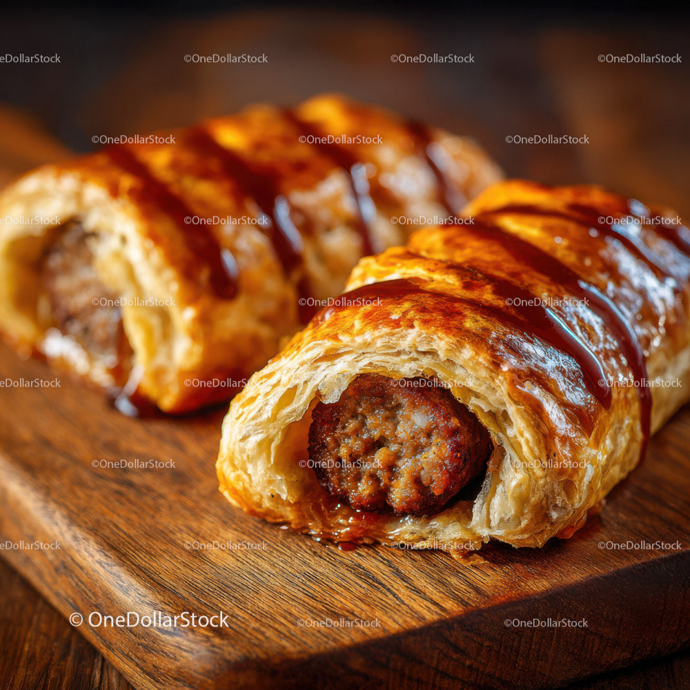Savory Sausage Wrapped in Puff Pastry with Barbecue Glaze