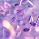 Shiny Purple and Silver Musical Notes in 3D on Abstract Background