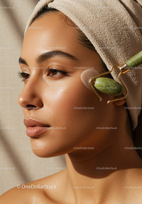 Close Up of Woman Receiving Facial Massage with Jade Roller