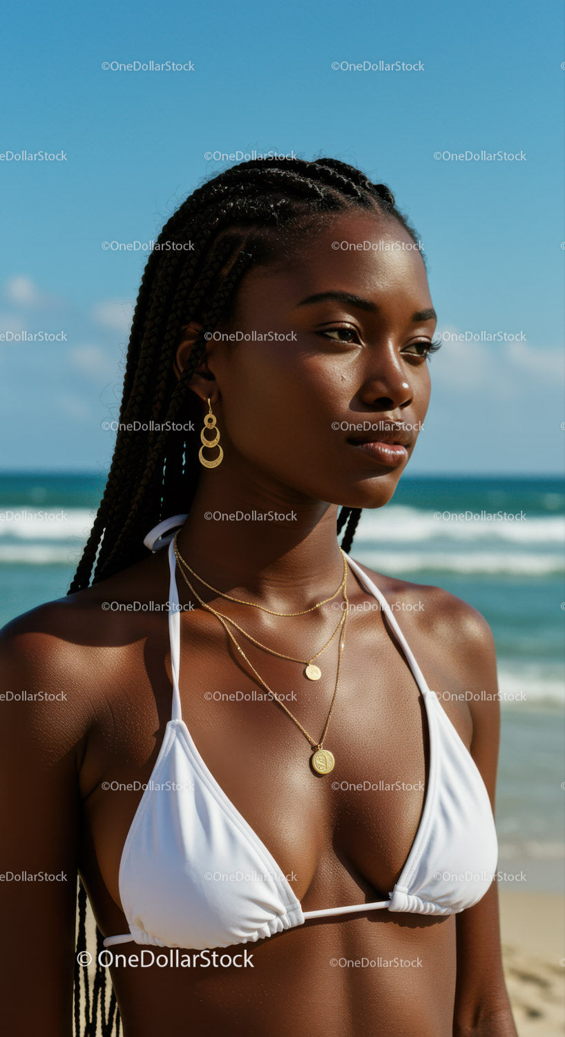 Afroamerykanka z dredami w białym bikini od Ocean