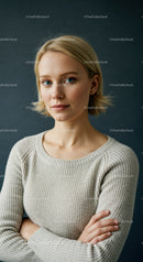 Young Woman Portrait with Blonde Hair and Blue Eyes in Casual Sweater