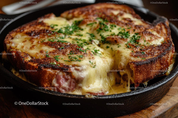 Baked Potato with Cheese and Parsley in Cast Iron Skillet