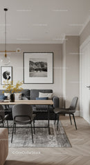 Modern dining space with gray tones and minimalist decor