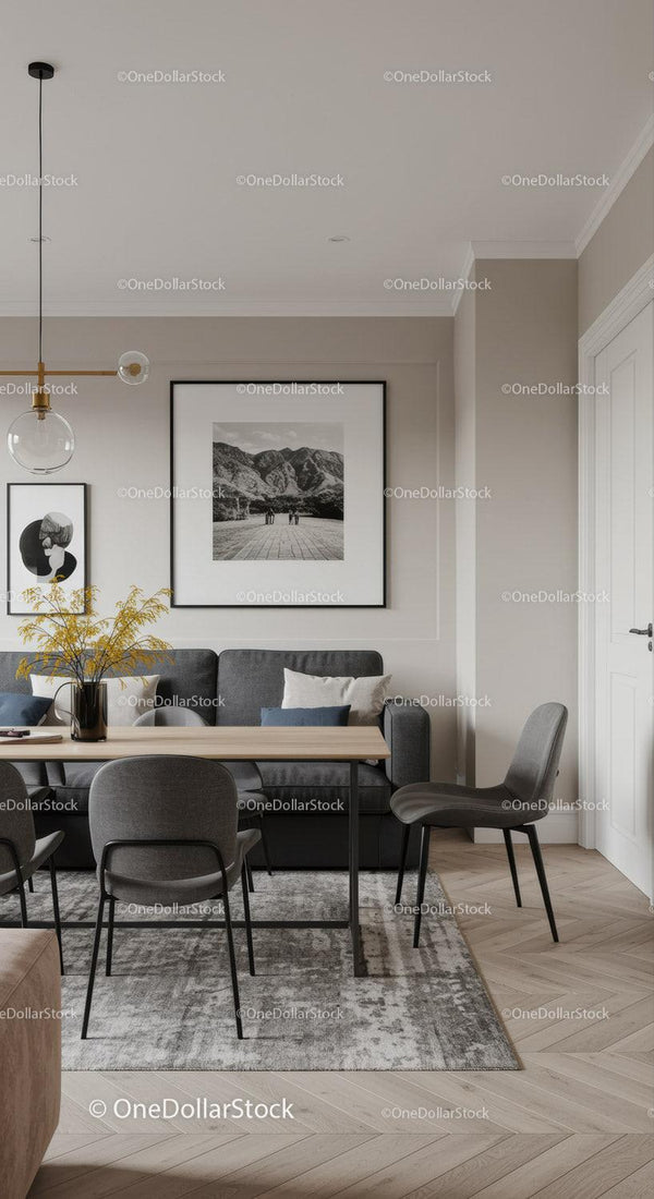 Modern dining space with gray tones and minimalist decor