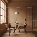 Warm Wooden Interior with Modern Dining Table and Minimalist Decor