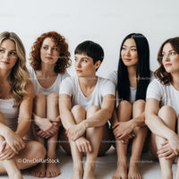 Group of Diverse Women Sitting on Floor Smiling and Socializing