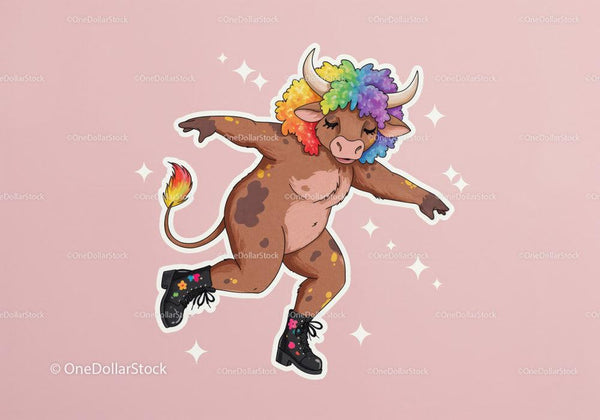 Dancing Bull With Rainbow Afro and Boots