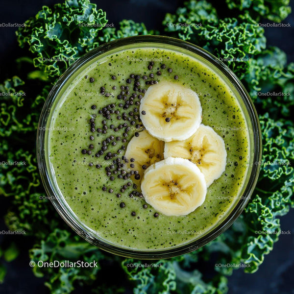 Fresh Green Kiwi Banana Smoothie in Glass Cup for Healthy Breakfast