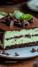 Mint Chocolate Layered Cake with Mint Leaves and Chocolate Shavings