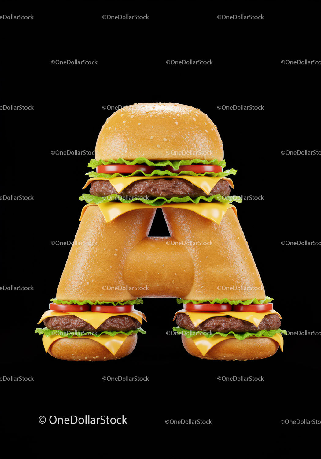 Litera A zrobiona z cheeseburgerów ze świeżych składników