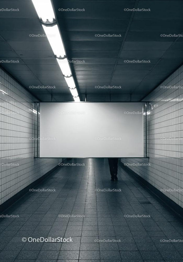 Minimalist Subway Tunnel with Tiled Walls and Modern Lighting JPG Mockup Image