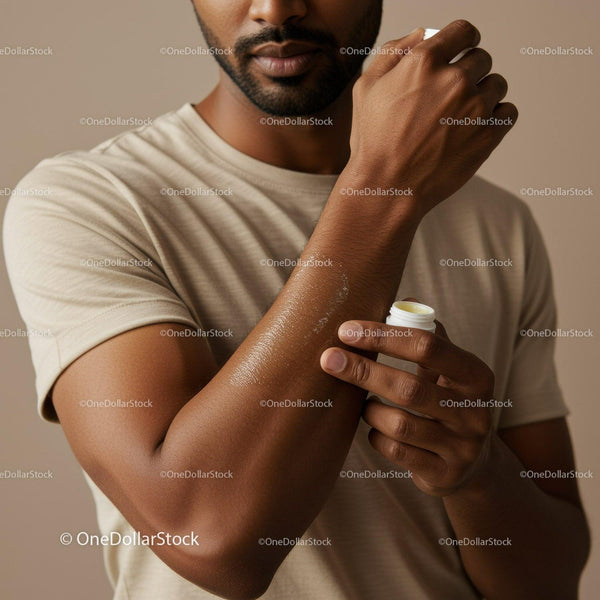 Man Applying Moisturizer with Skincare Product in Hand
