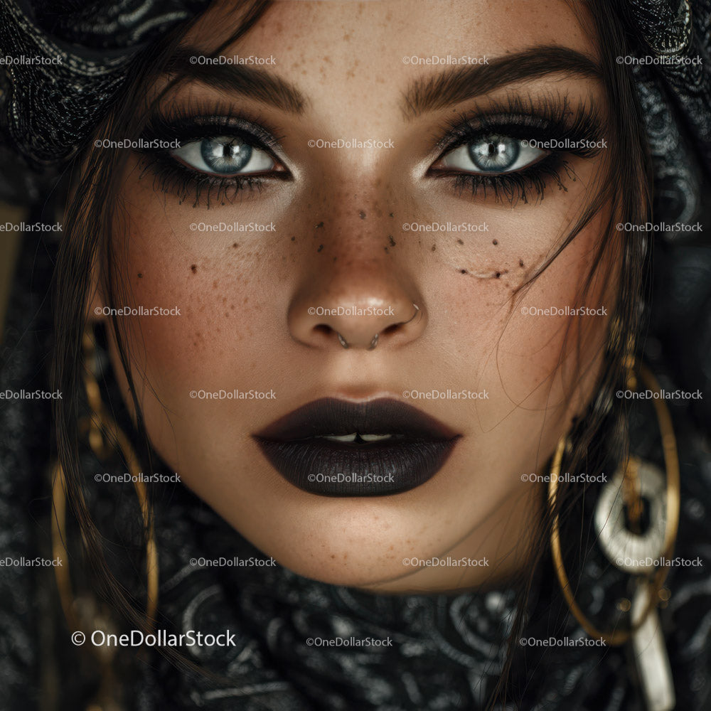 Expressive Woman with Blue Eyes and Bold Makeup