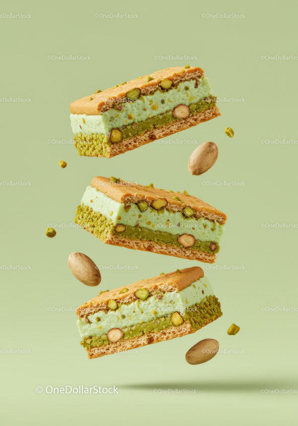 Floating Pistachio Cream Sandwich Cookies with Nuts