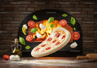 Fresh Margherita Pizza Ingredients Flying Near Oven