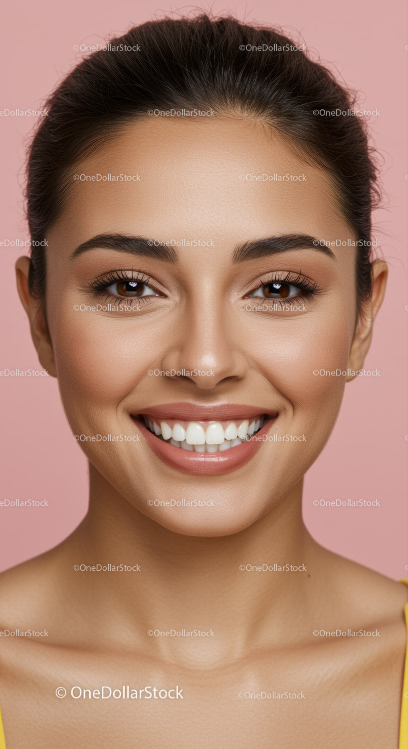 Close-up portrait of smiling woman with flawless skin
