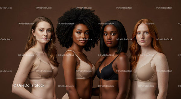 Diverse women modeling lingerie in studio setting