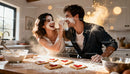 Couple Playfully Baking Heart Cookies Together