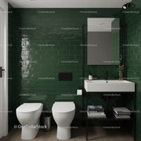 Modern Bathroom with Green Tiled Wall and Minimalist Design
