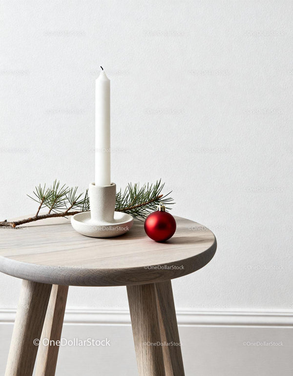 Minimalist Christmas Decoration with Candle and Pine