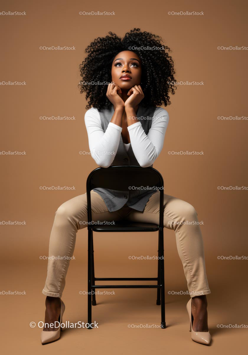 Stylish Confident Woman Sitting on Chair in Modern Studio