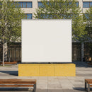 Blank outdoor billboard in modern urban plaza setting