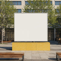 Blank outdoor billboard in modern urban plaza setting