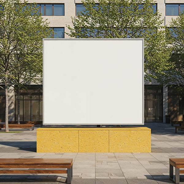 Blank outdoor billboard in modern urban plaza setting JPG Mockup Image