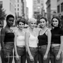 Group of diverse women standing confidently on city street