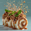 Decadent Caramel Nut Topped Dessert with Mint Garnish