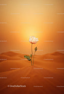 Delicate flower blooming in vast desert sand dunes