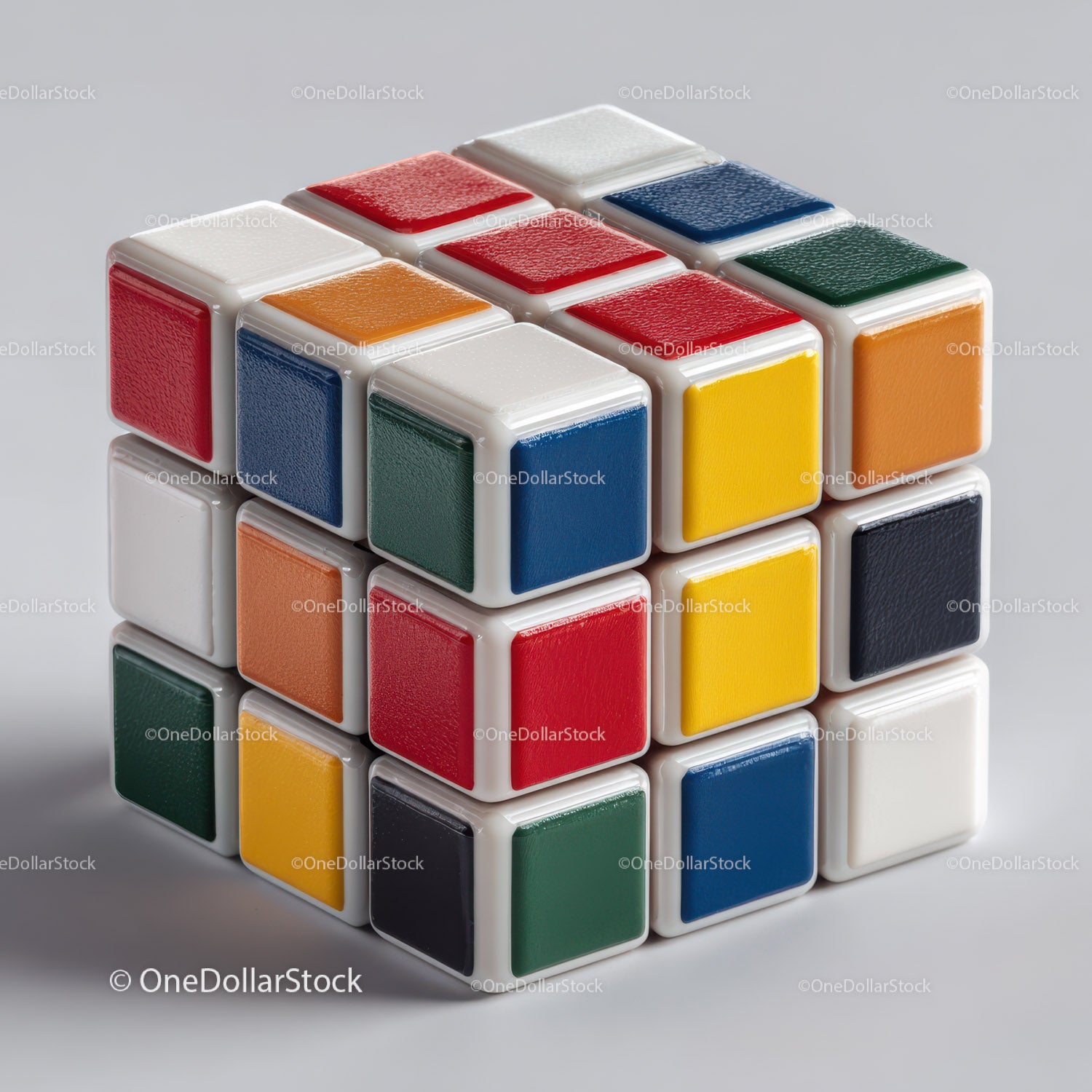 Colorful Rubik's Cube with Vibrant Red, Blue, Green, Yellow, and White Colors