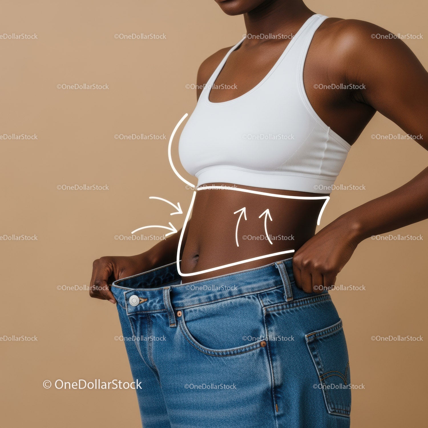 Young Woman Measuring Waist for Fitness and Body Composition