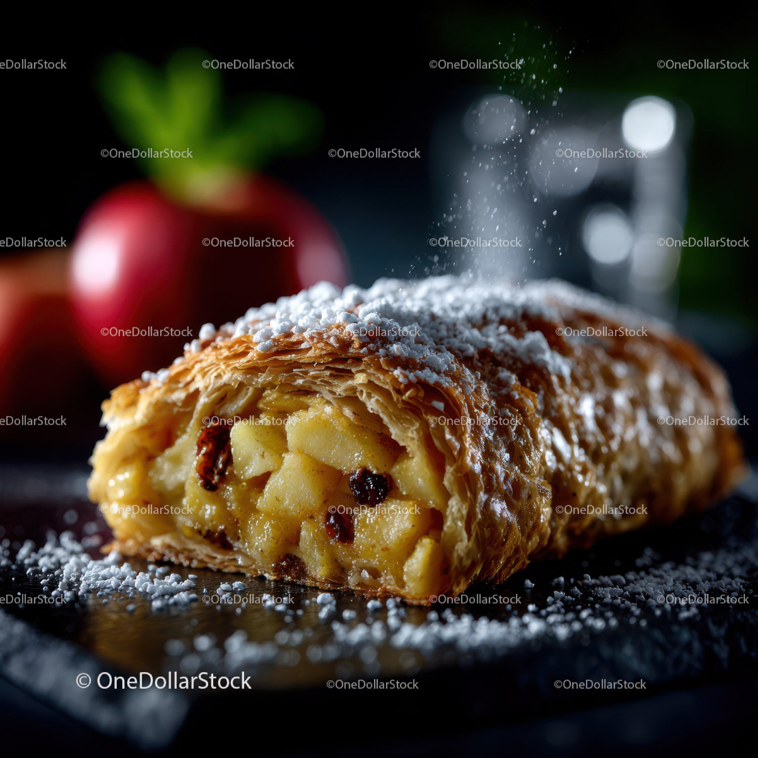 Delicious Nut-filled Baklava with Honey and Powdered Sugar