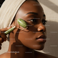African Woman Using Jade Roller for Skin Rejuvenation