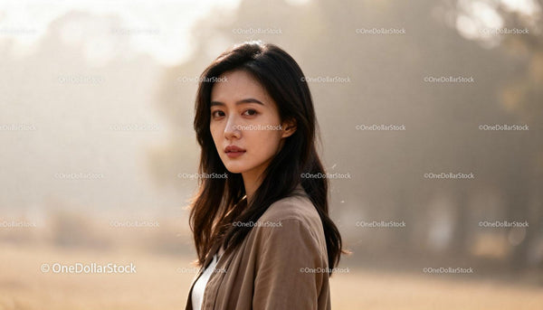 Thoughtful young woman standing outdoors in soft light