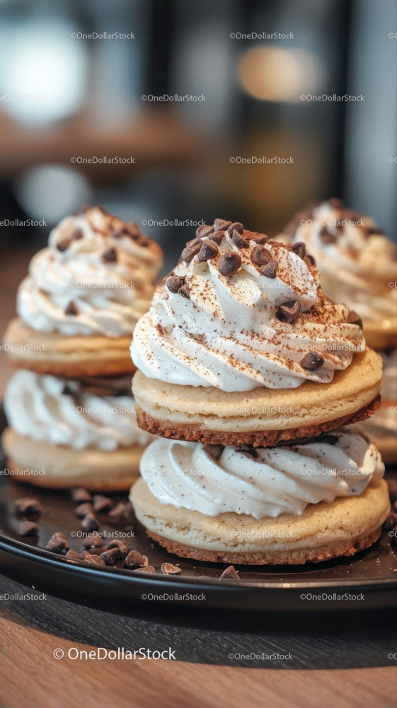 Chocolate Chip Topped Cookies - Delicious Bakery Pastry with Cream