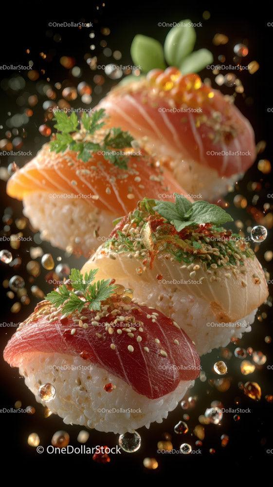 Świeże japońskie sushi sashimi z rybą i ryżem