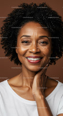 Close-Up Portrait of a Smiling African American Woman with Curly Hair
