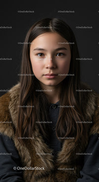 Portrait of a Confident Young Girl with Brown Hair in Fashionable Coat