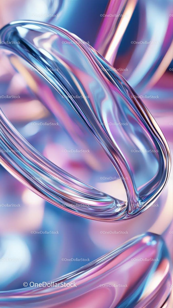 Abstract Iridescent Glass Sculpture with Flowing Shapes