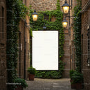 Empty Illuminated Billboard in Charming Narrow Alley