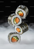 Fresh salmon cucumber sushi rolls with seaweed wrap