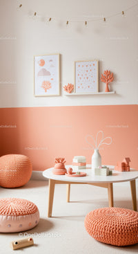 Stylish Modern Nursery Decor with Pink Coral Accents and Minimalist Art