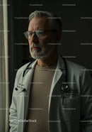 Senior Male Doctor in White Coat with Stethoscope in Medical Office