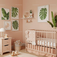 Cozy Nursery Room with Tropical Monstera Wall Art and Baby Crib