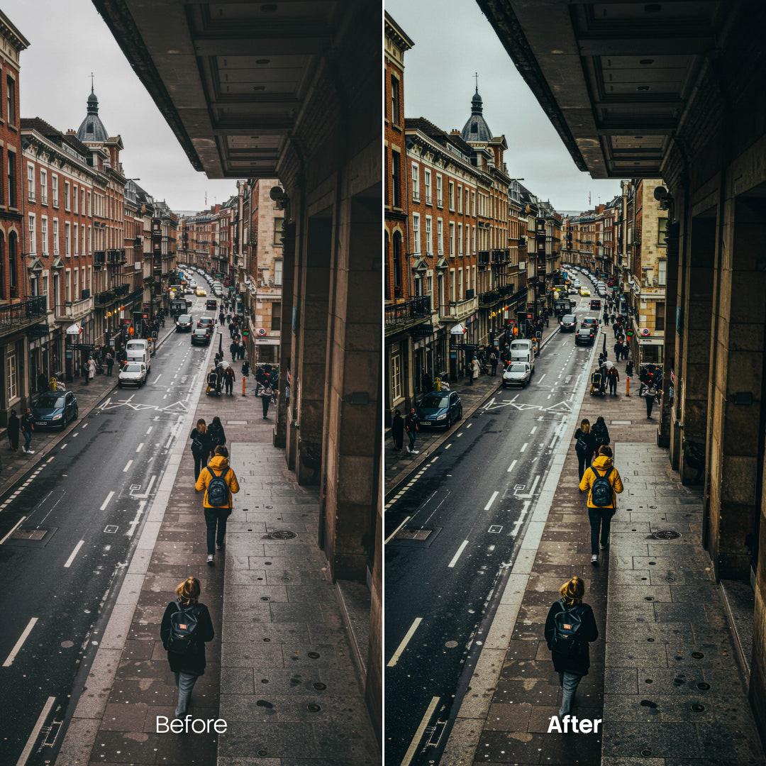 Cinematic Dark Streets XMP presets color grading preview